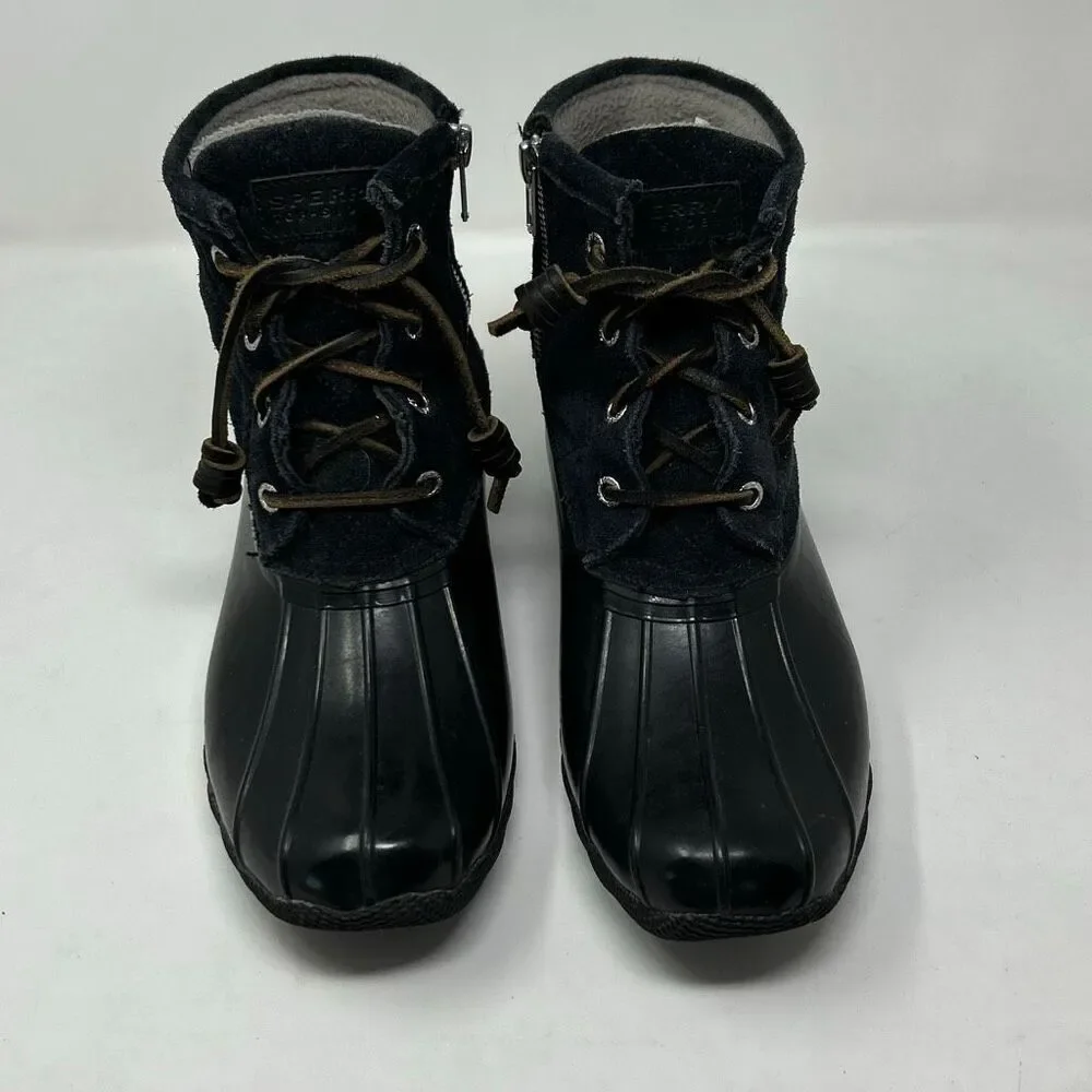 Sperry Duck Boots Black Sz 7 Suede Leather Upper Rain Snow Rubber Side Zip